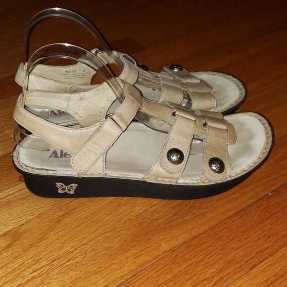 ALEGRIA Tan Leather Slingback Sandals - Picture 1 of 8